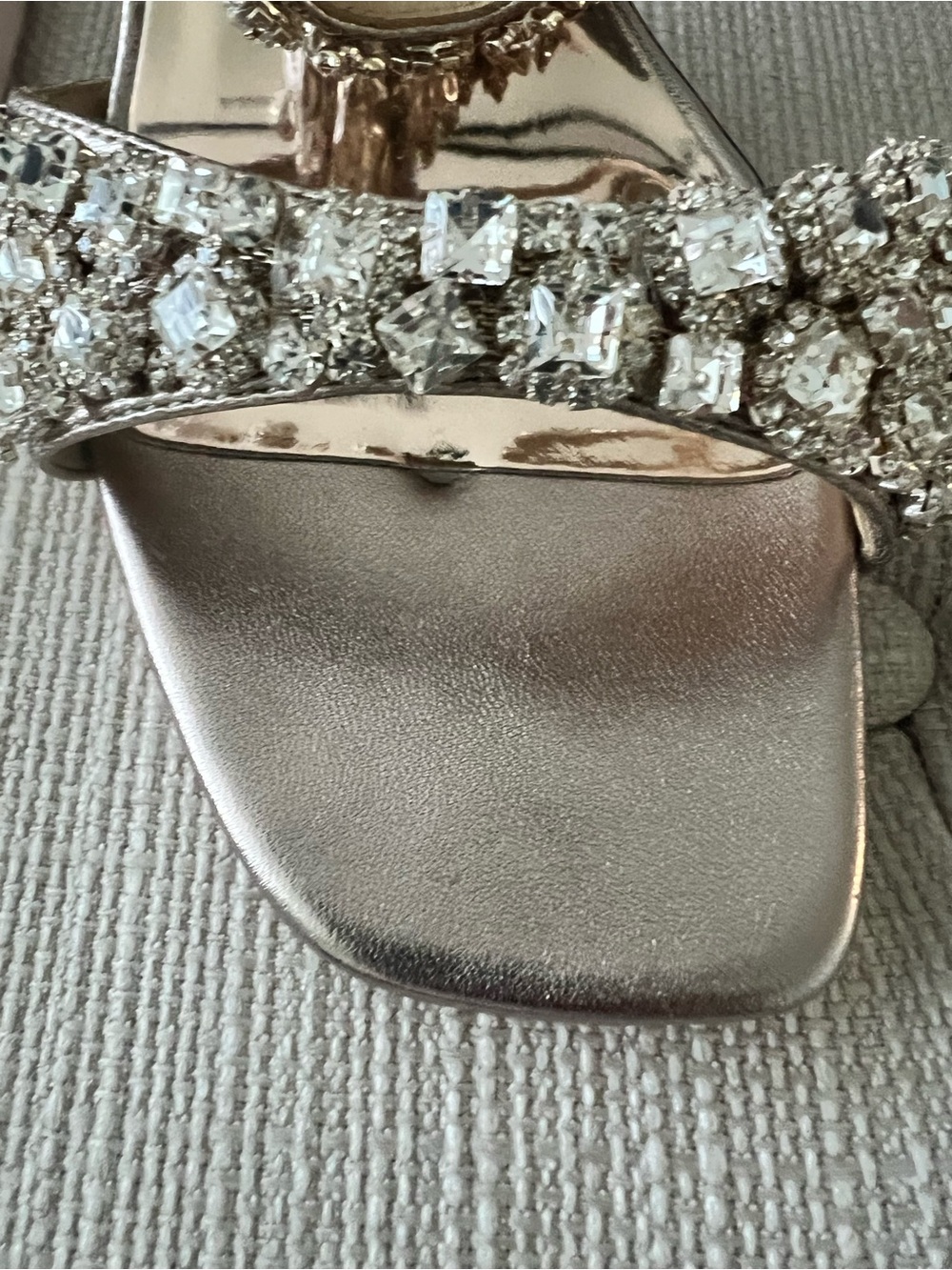 Badgley Mischka Rose Gold Crystal-Strap Heeled Sandals - Picture 3 of 7